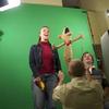 The last thing filmed for Show 3 was the Good Banana song. Jill and the puppets were all filmed in front of our green screen and then had different backgrounds edited in later. The group shots in the finished film were made from individual clips like this. Here Craig is running Fred's arms.